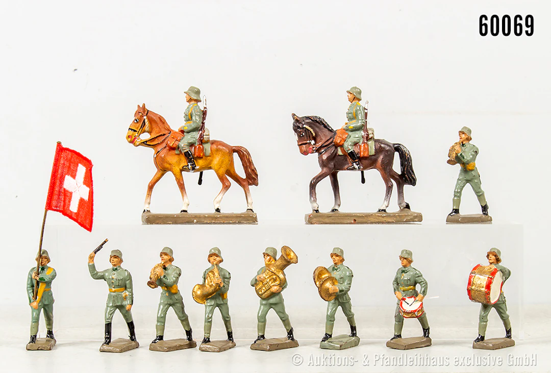 Lineol Soldaten im Marsch und zu Pferd, Schweizer, Masse, 4 cm, Z 1