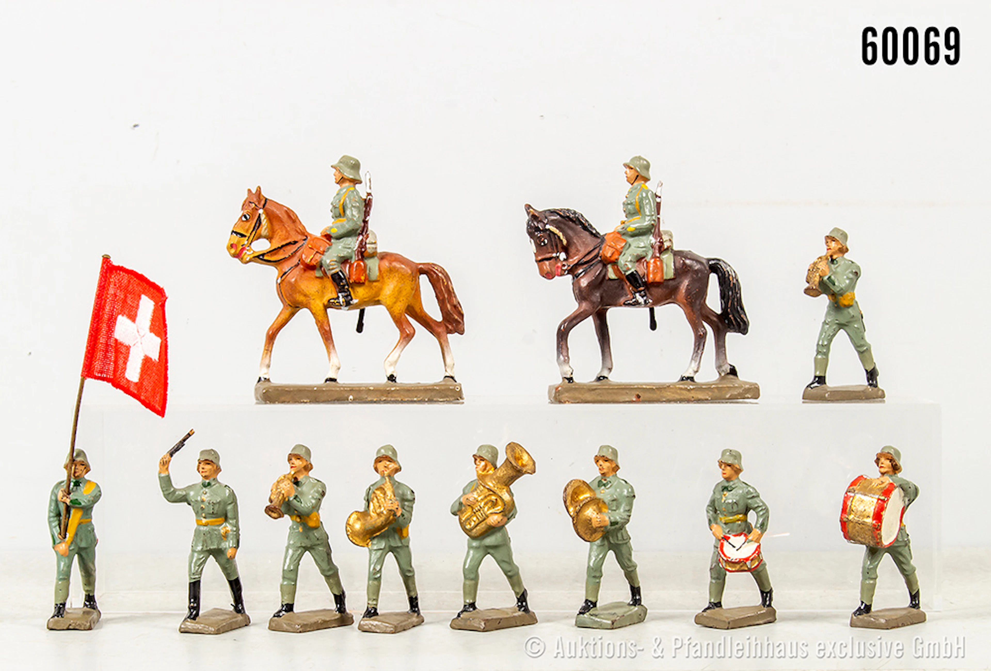 Lineol Soldaten im Marsch und zu Pferd, Schweizer, Masse, 4 cm, Z 1