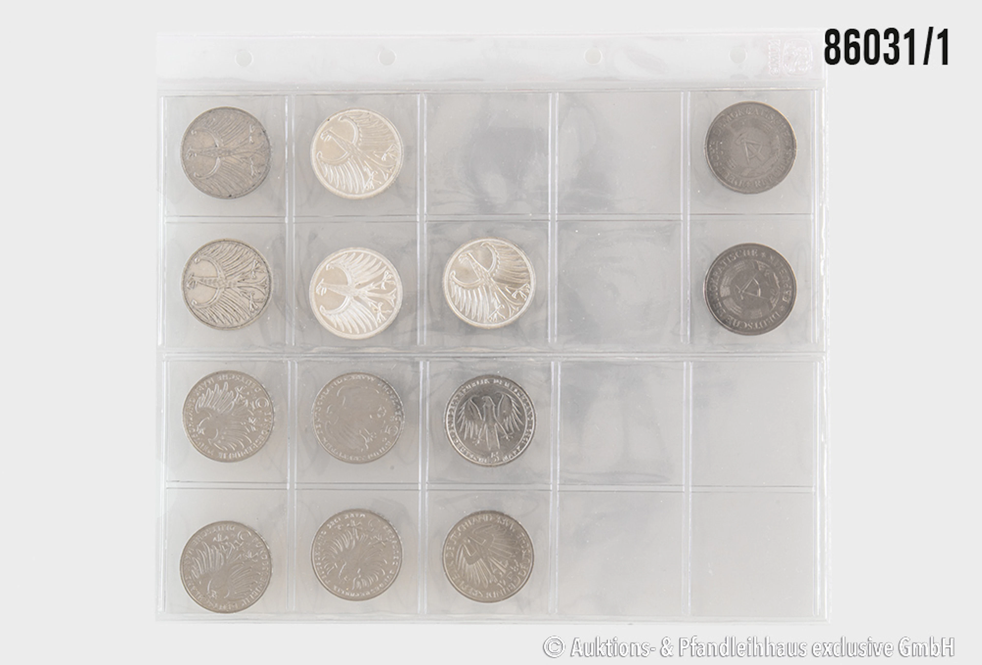 BRD Konvolut 13 Münzen, 5x 5 Mark Heiermann, Silber 625, 6x 5 Mark