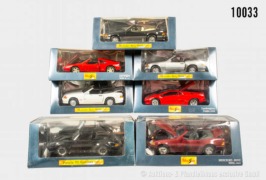 Bauer Modellautos, dabei Lamborghini Diablo, Porsche 911 Speedster