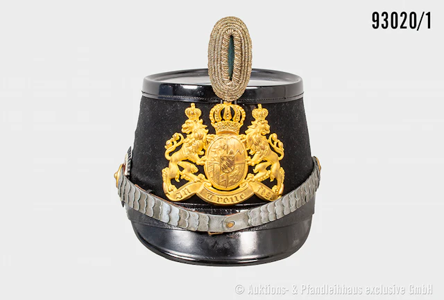 Bayern, Tschako für Offiziere, komplett mit Emblem, keine Doppellöcher