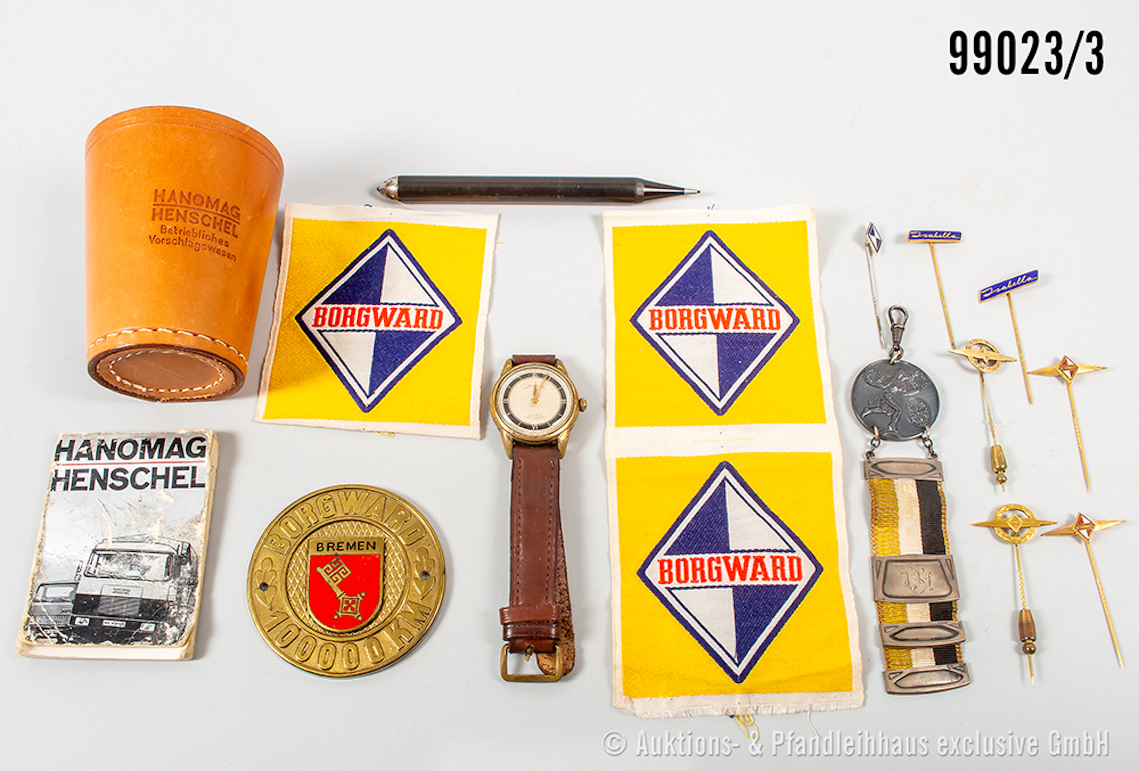 Umfangreiches Konv. zum Thema Borgward, u.a. 2 goldene Anstecknadeln