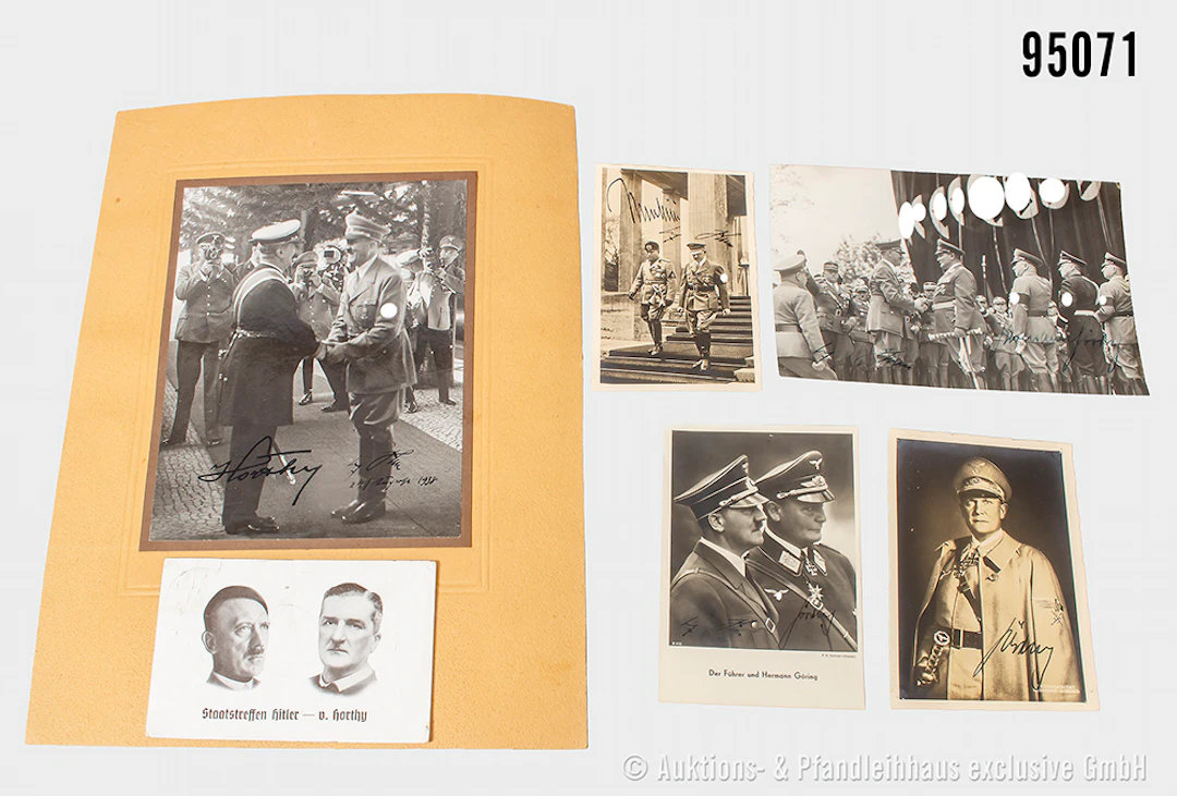 Konv. 6 Fotos und Postkarten 3. Reich, u.a. Göring, Mussolini, Hitler
