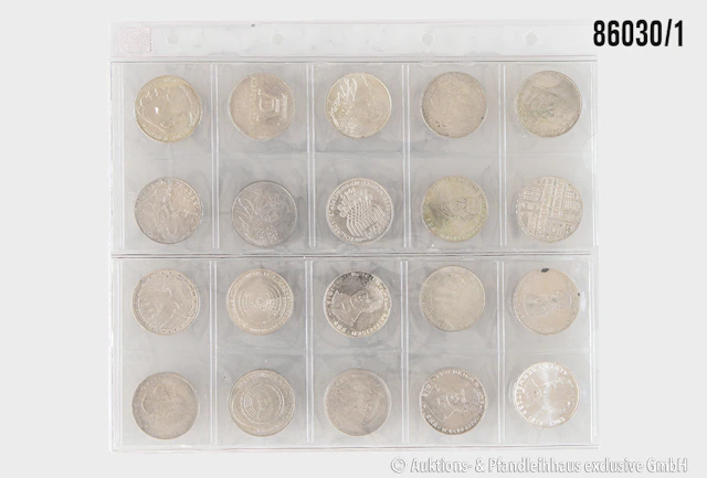 BRD Konvolut 20x 5 DM Gedenkmünzen verschiedene Motive, Silber 625