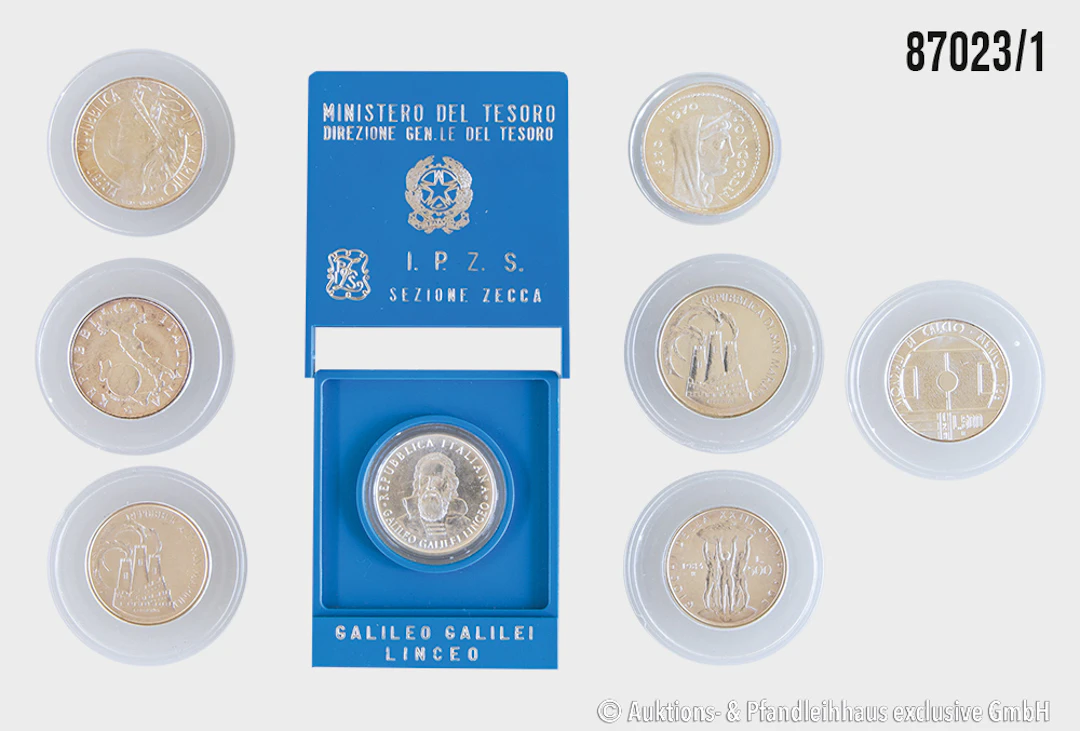 Italien Konvolut 8 Münzen, 4x 500 Lire + 3x 1000 Lire, Olympische