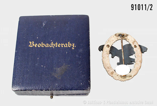 Beobachterabzeichen, Buntmetall-Ausführung, Hersteller "A", im Etui