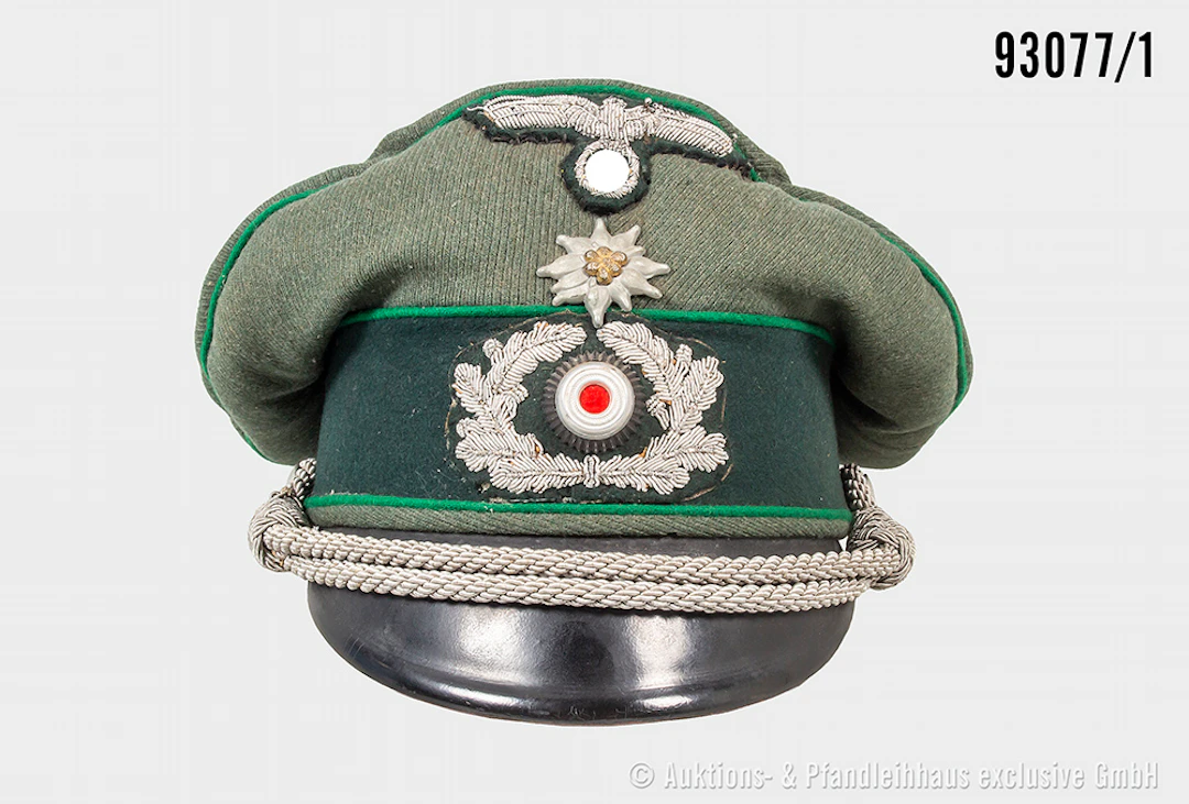 Schirmmütze für Offiziere der Gebirgsjäger, komplett mit Effekten