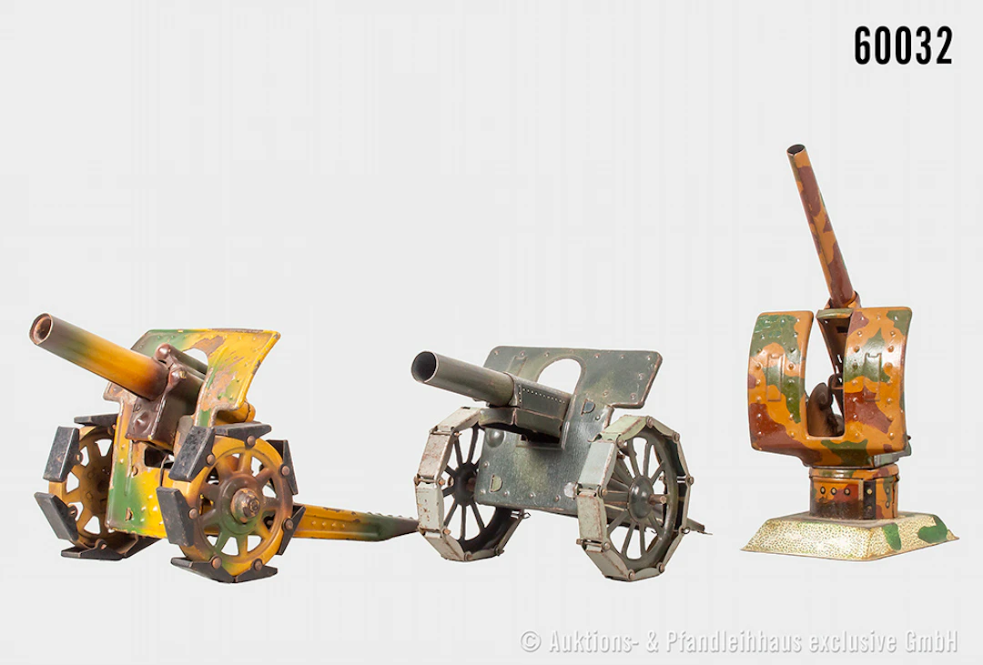 Geschütze und Kanonen, Blech, L bis ca. 22 cm, Lineol und Tipp-Co, Z 1-3