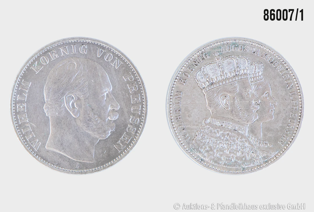Preußen Krönungstaler 1861 Wilhelm I u. Königin Augusta, Silber 900