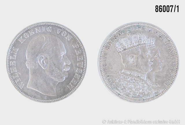 Preußen Krönungstaler 1861 Wilhelm I u. Königin Augusta, Silber 900