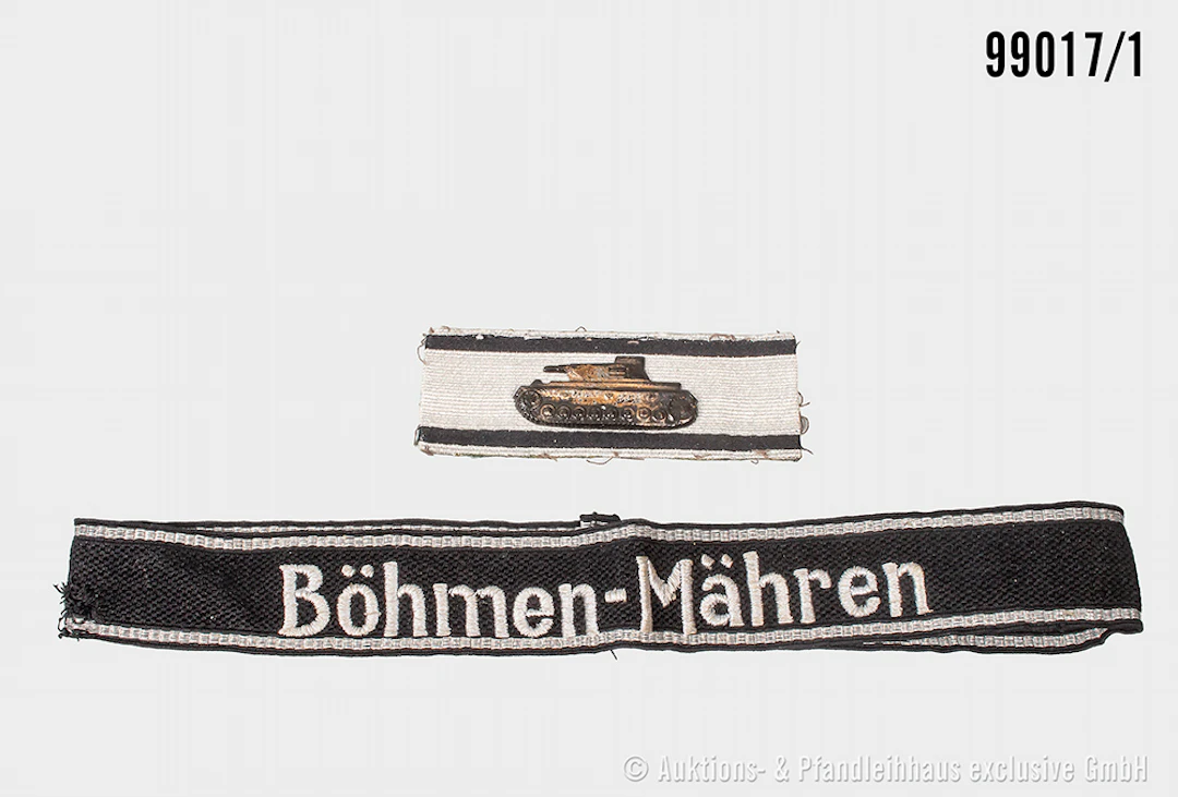 Konv. Ärmelband, Böhmen-Mähren, L ca. 48 cm, sowie Panzervernichtungsabzeichen