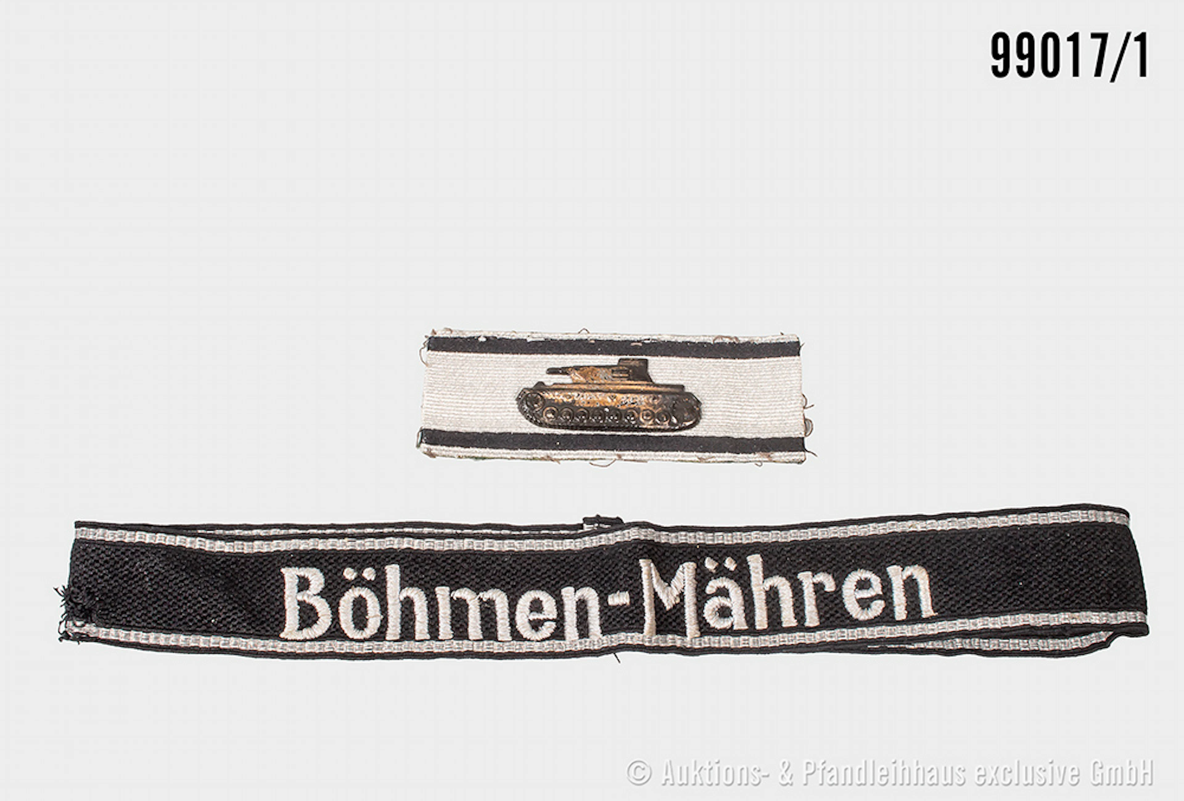 Konv. Ärmelband, Böhmen-Mähren, L ca. 48 cm, sowie Panzervernichtungsabzeichen