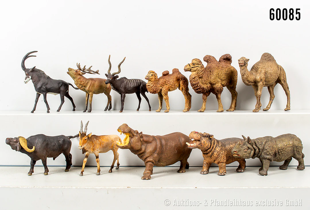 Tiere, u.a. Antilope, Nilpferd, Büffel, Kamel, Masse, u.a. Lineol