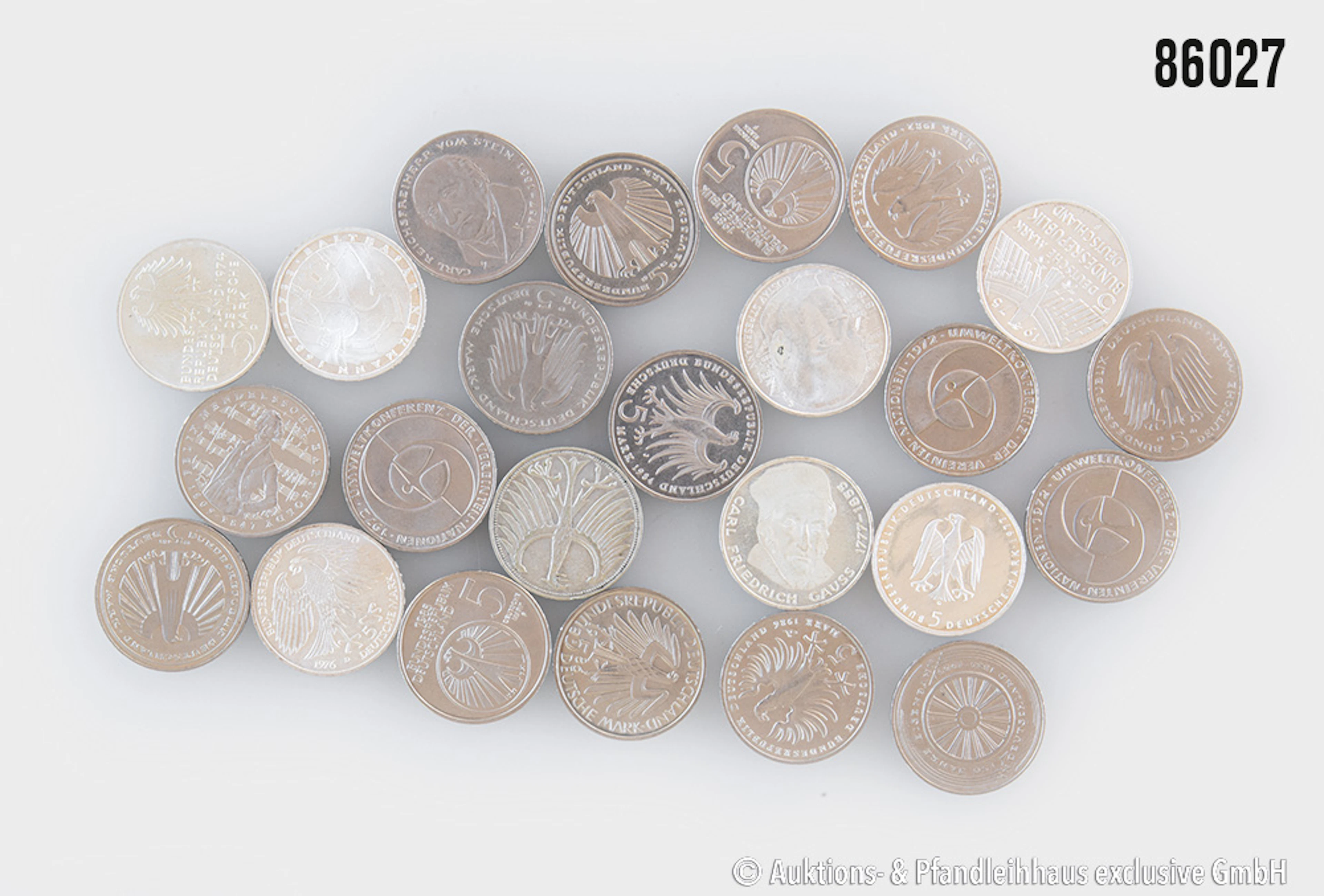 BRD Konvolut 24x 5 DM, 1x Heiermann 1951 J, 7x Gedenkmünzen in Silber