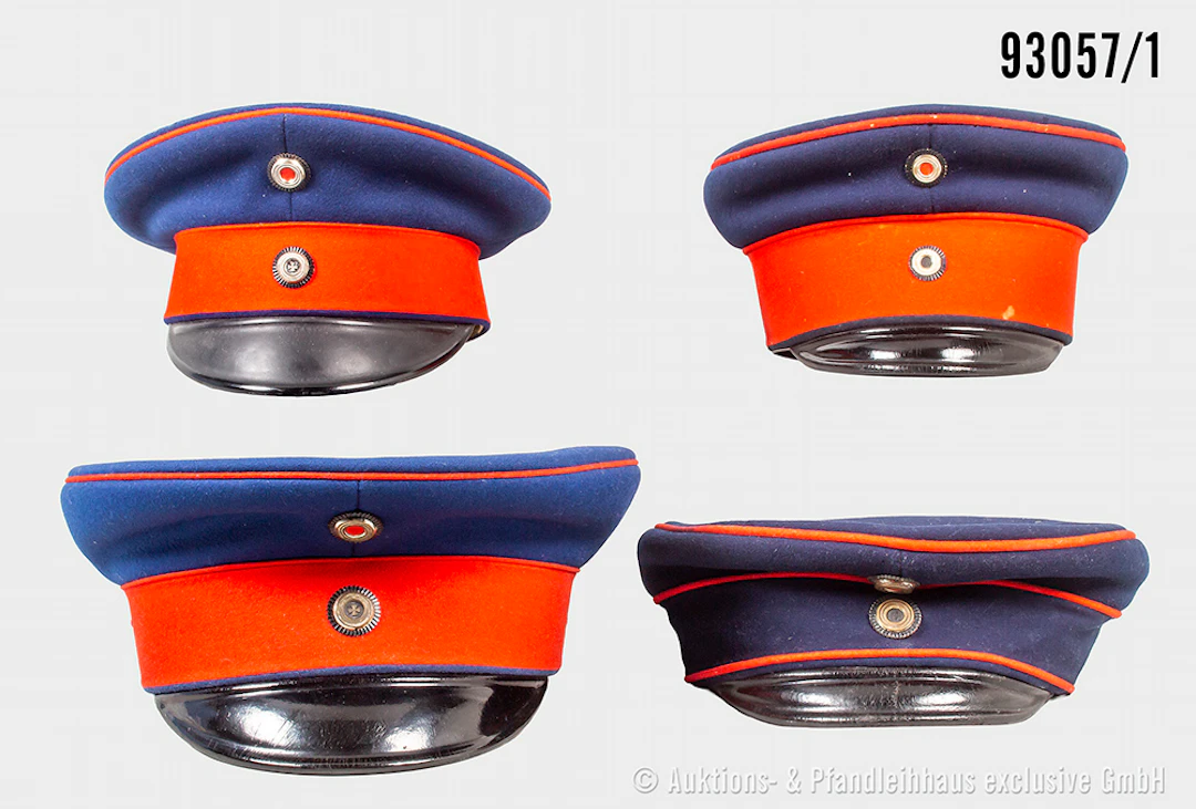 Konv. Preußen, 4 Schirmmützen für Offiziere, davon 3x Infanterie