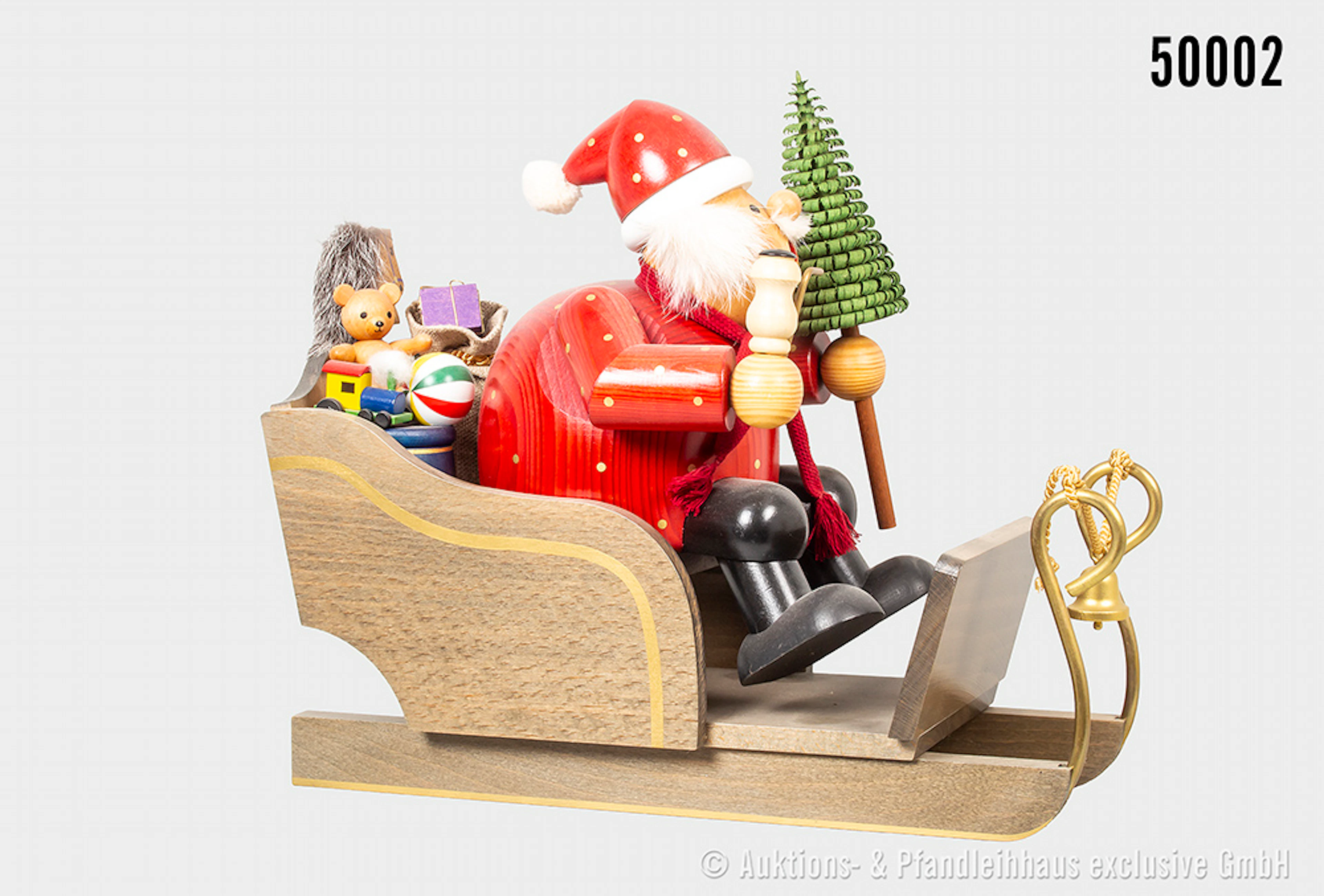 Erzgebirge KWO Räuchermann Weihnachtsmann mit Schlitten, Holz, farbig