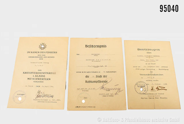 Konv. 3 teilw. beschädigte Urkunden aus versch. Nachlässen, KVK 1.