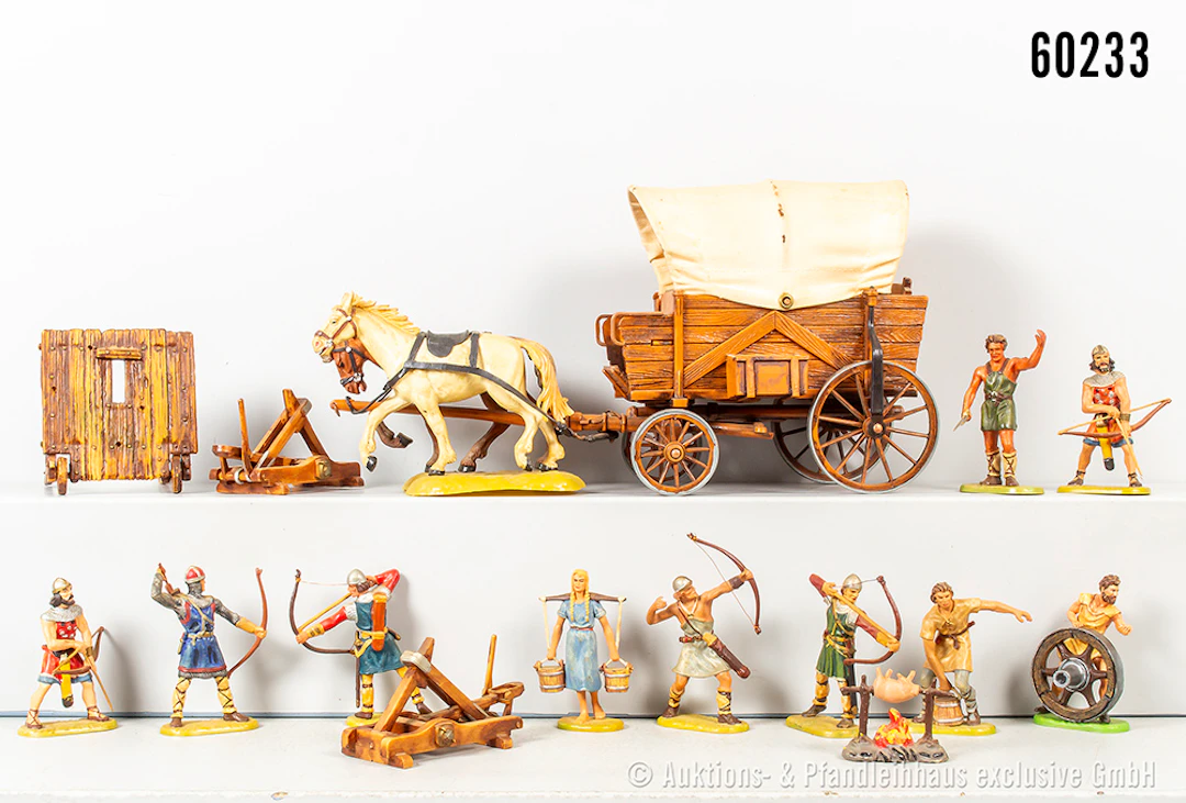 Elastolin, Figuren, Planwagen, Onager und Brustwehr, Kunststoff, 7