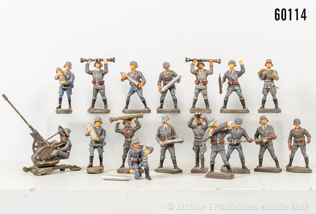 Lineol/ Elastolin Figuren, teils Varianten alle Flak Artilleristen