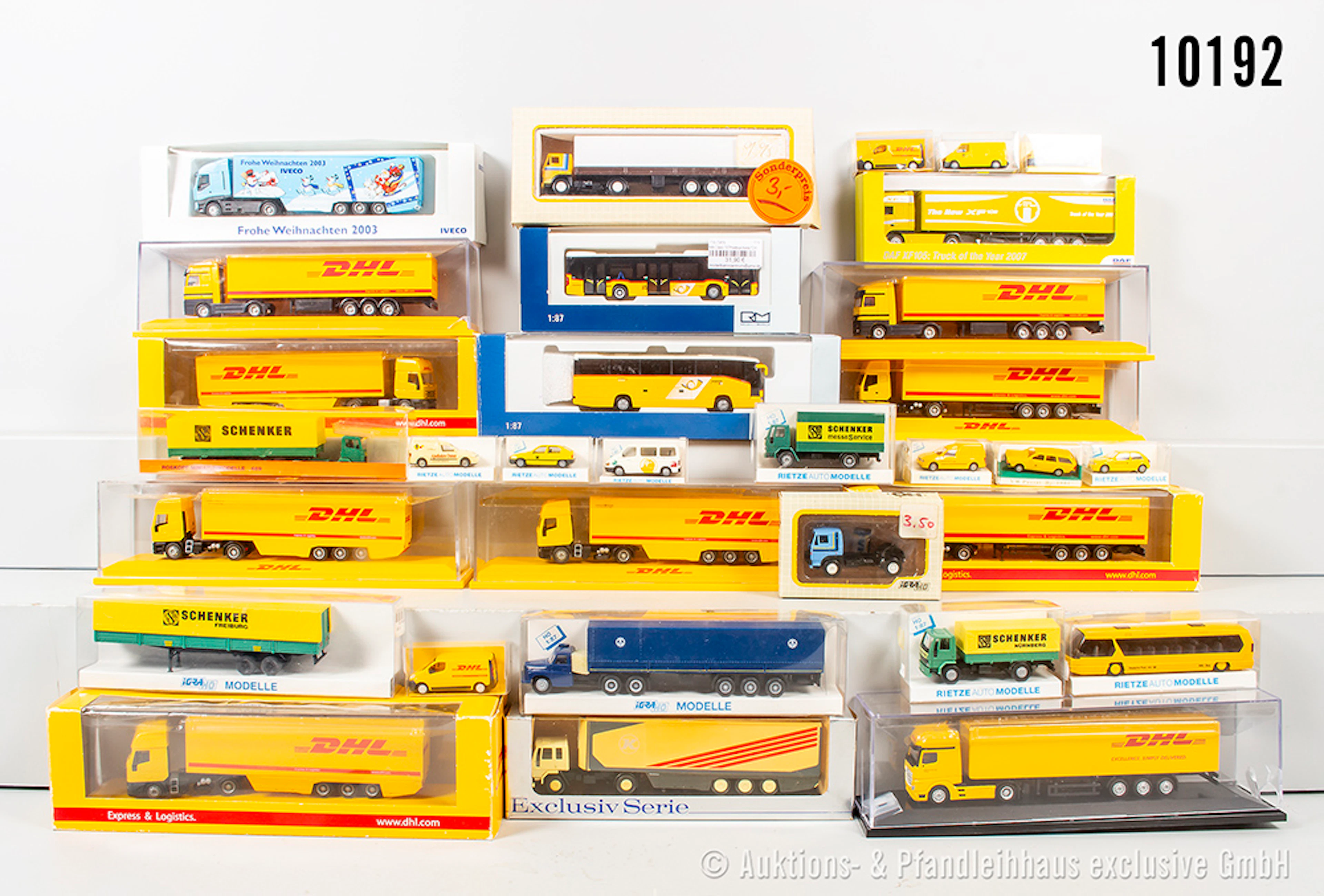 Konv. Modellfahrzeuge, dabei Rietze, AMW usw., teils DHL, Z 0-1, OVP