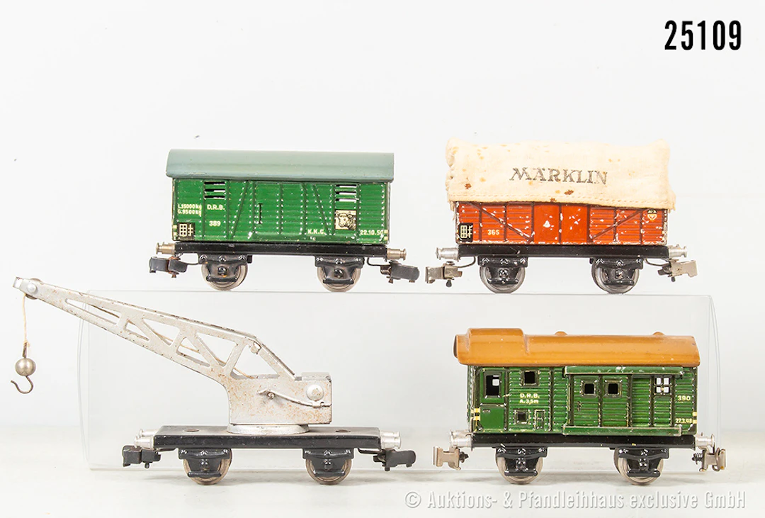 Märklin H0 Güterwagen: 363, 366, Kranwagen, 389, 390 - alle mit KK, Z 1-3