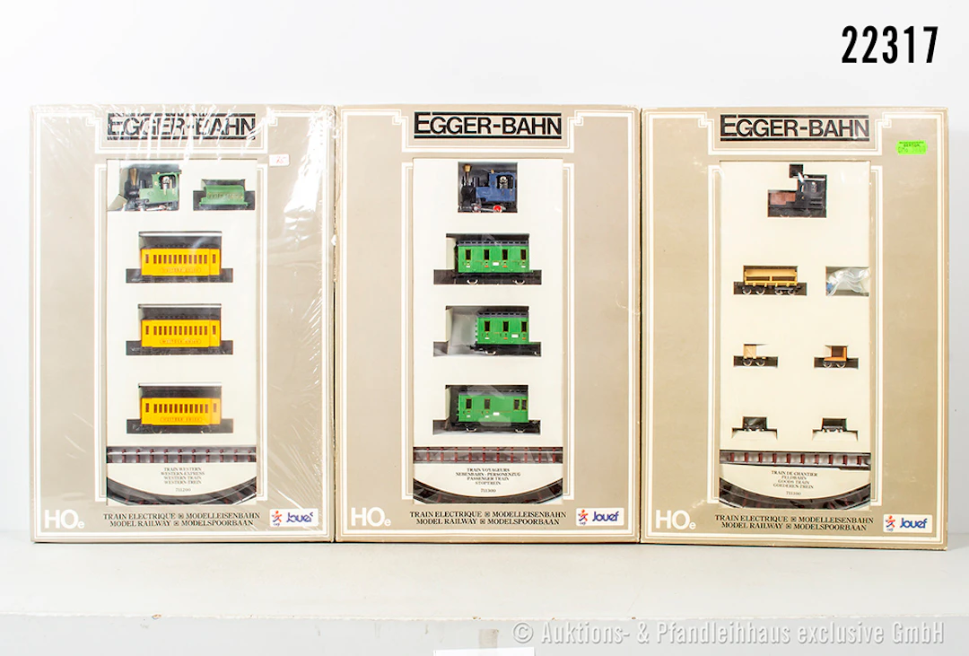 3x Egger-Bahn H0e Start-Set: 711100 Diesellok, 5x Wagen, Gleis-Oval