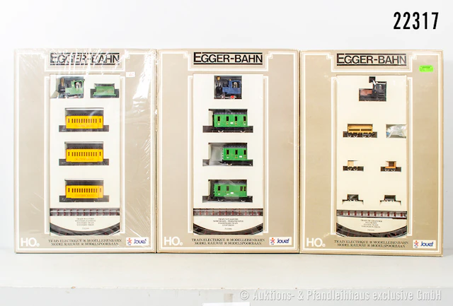 3x Egger-Bahn H0e Start-Set: 711100 Diesellok, 5x Wagen, Gleis-Oval