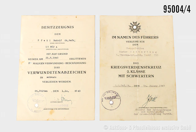 Dokumentenkonvolut aus versch. Nachlässen überw. 1. und 2. WK, u.a.