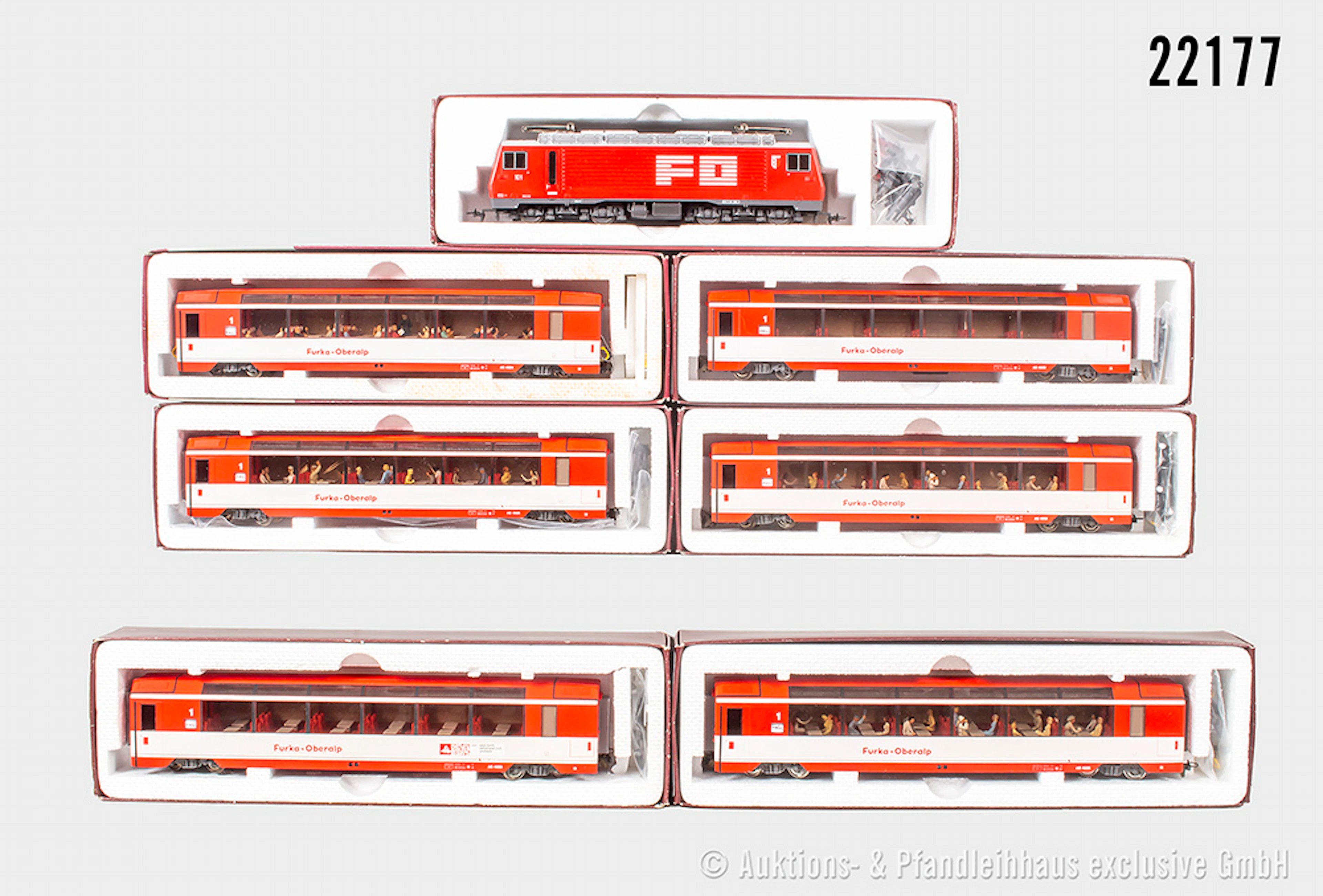Bemo H0m Panorama-Personenzug, FO: E-Lok, BN 101 & 6x Wagen, 4x mit