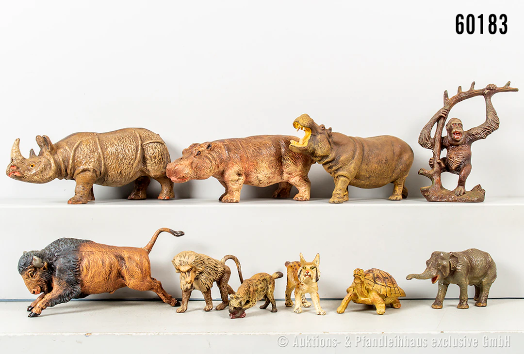 Tiere, u.a. Nashorn, Schildkröte, Nilpferd, Luchs, Masse, L bis ca.