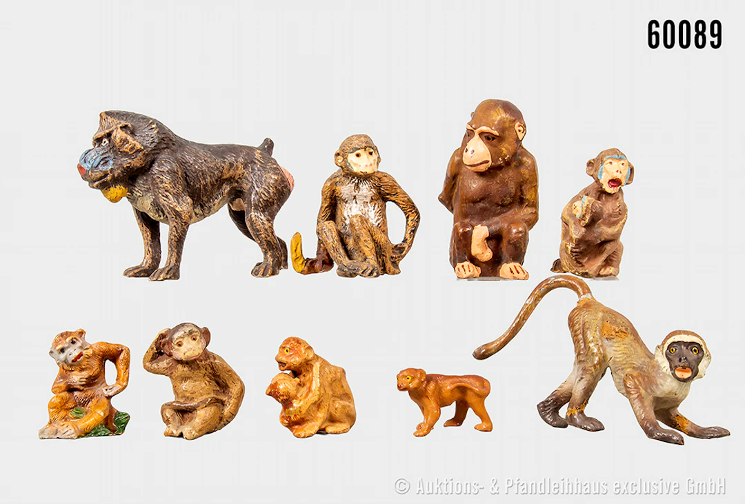 Tiere, u.a., Magotaffe, Mandrill, Schimpanse, Masse, u.a. Lineol