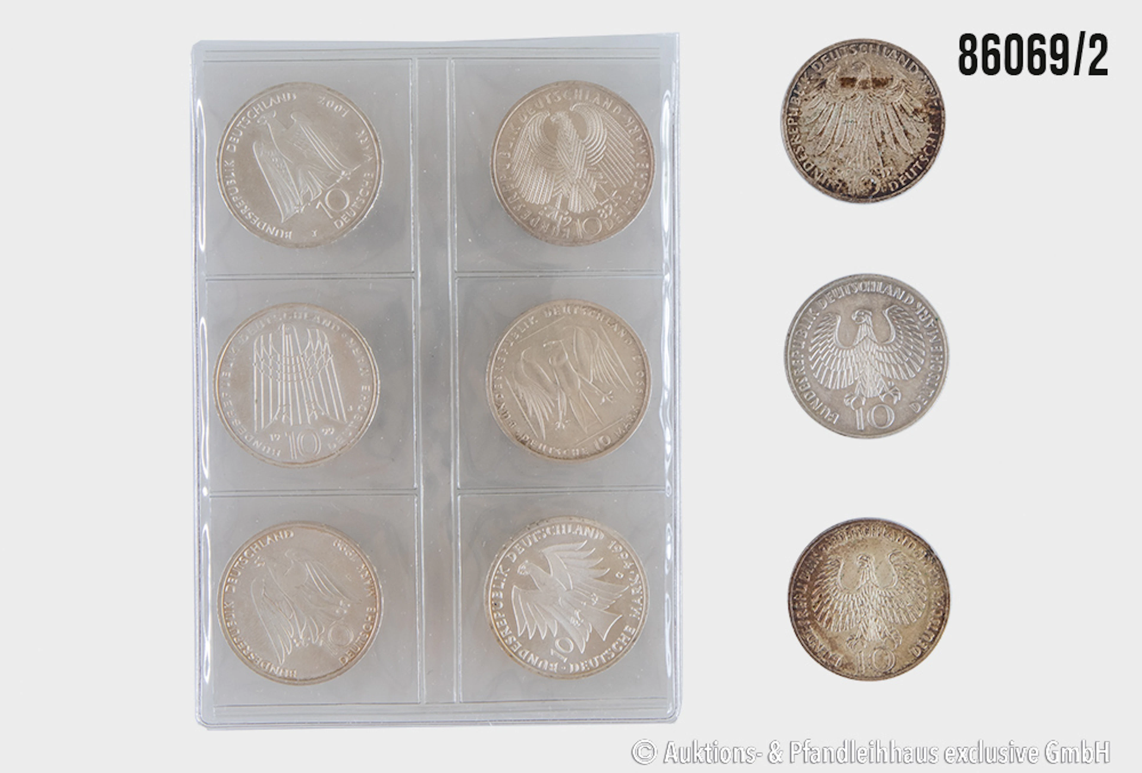 BRD Konvolut 9 Münzen, 3x 10 DM Olympische Spiele München 1972, Silber