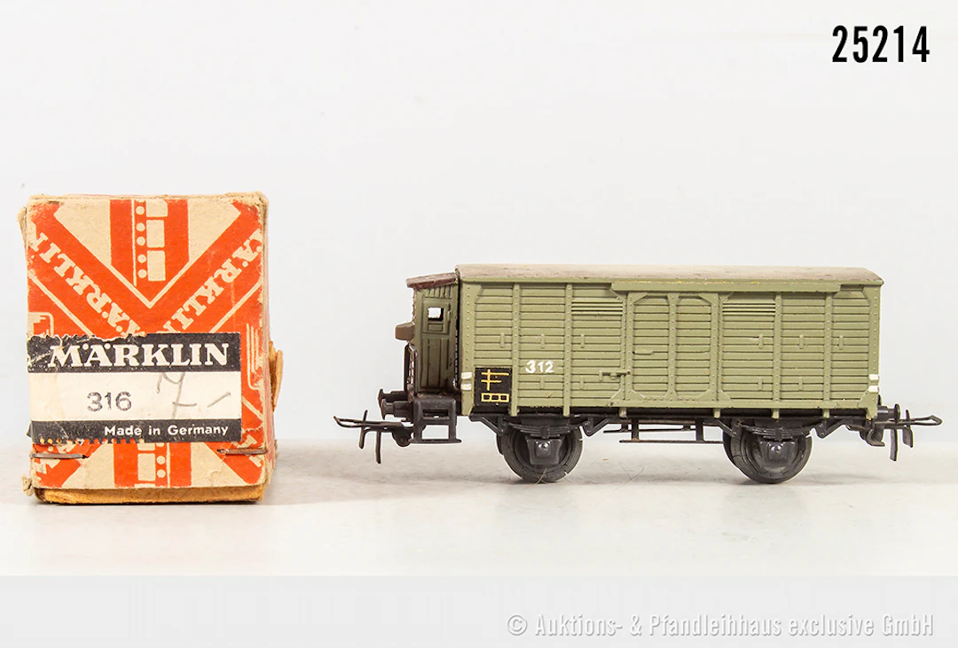 Märklin H0: 316 g Typ 2 ged. Güterwagen, grau, Räder brüchig, Z 2, OVP