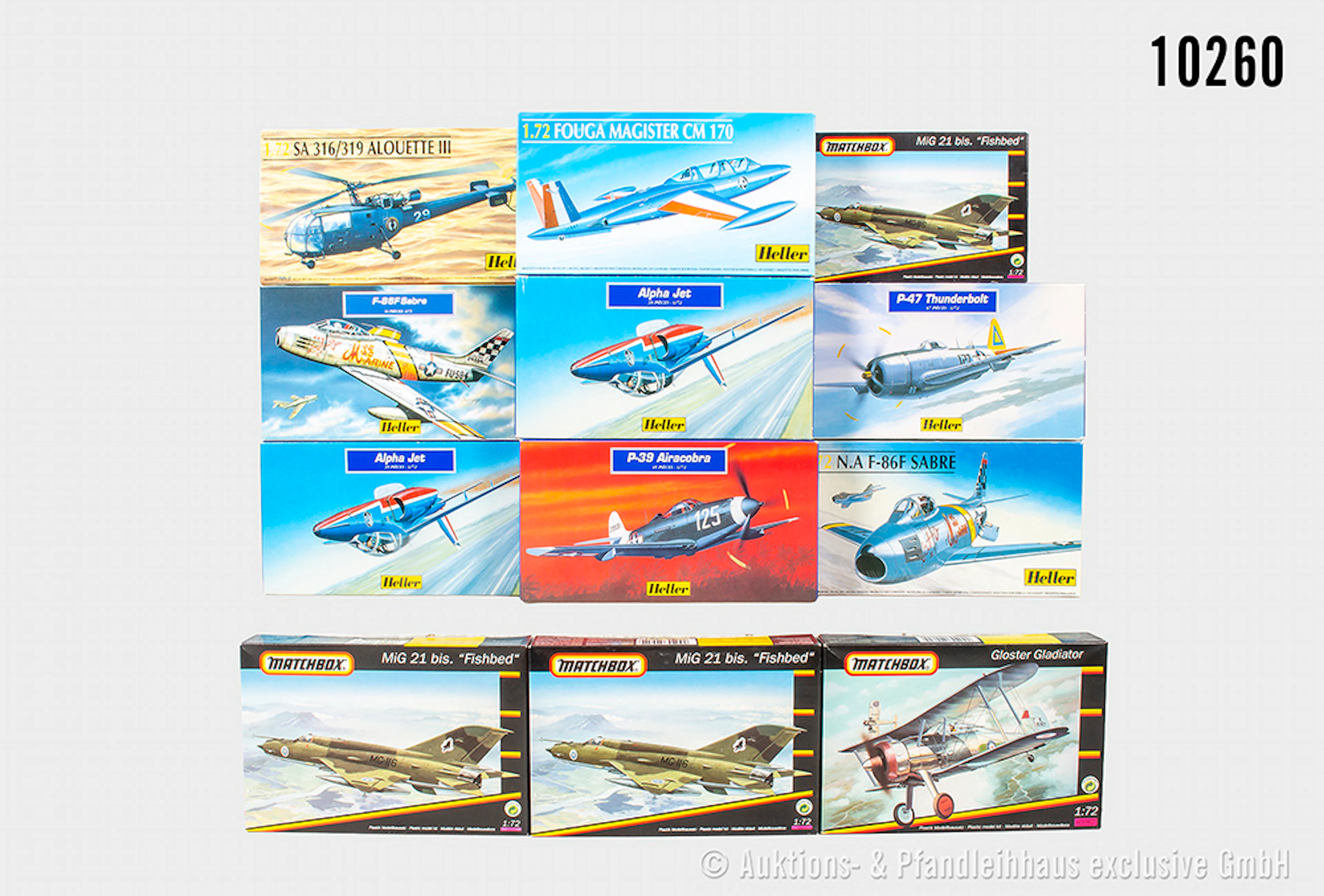 Heller/ Matchbox Modellbausätze, Militärflugzeuge, 1:72, 1x original