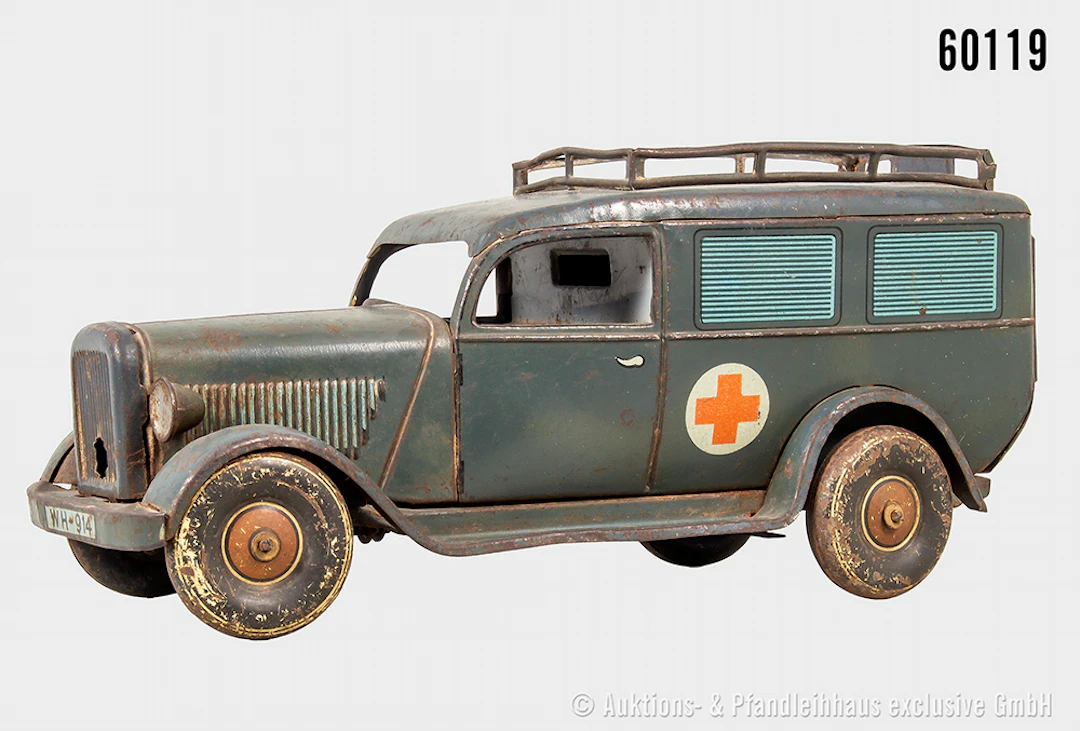 Tipp-Co WH 194 Sanitätswagen, Blech, L ca. 23 cm, Uhrwerk intakt, Z 2