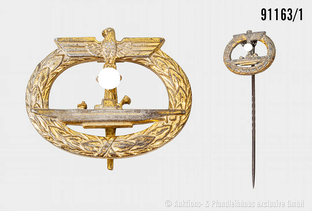 Konv. U-Boot Kriegsabzeichen, Zinkausf., mit Miniatur, gemischter Zustand