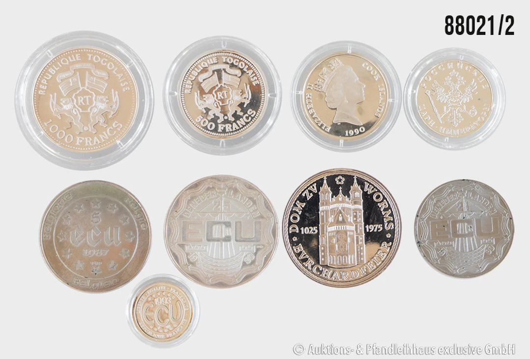 Konvolut 9 Münzen / Medaillen, 1x Dom zu Worms1975, Silber 1000, 25,39