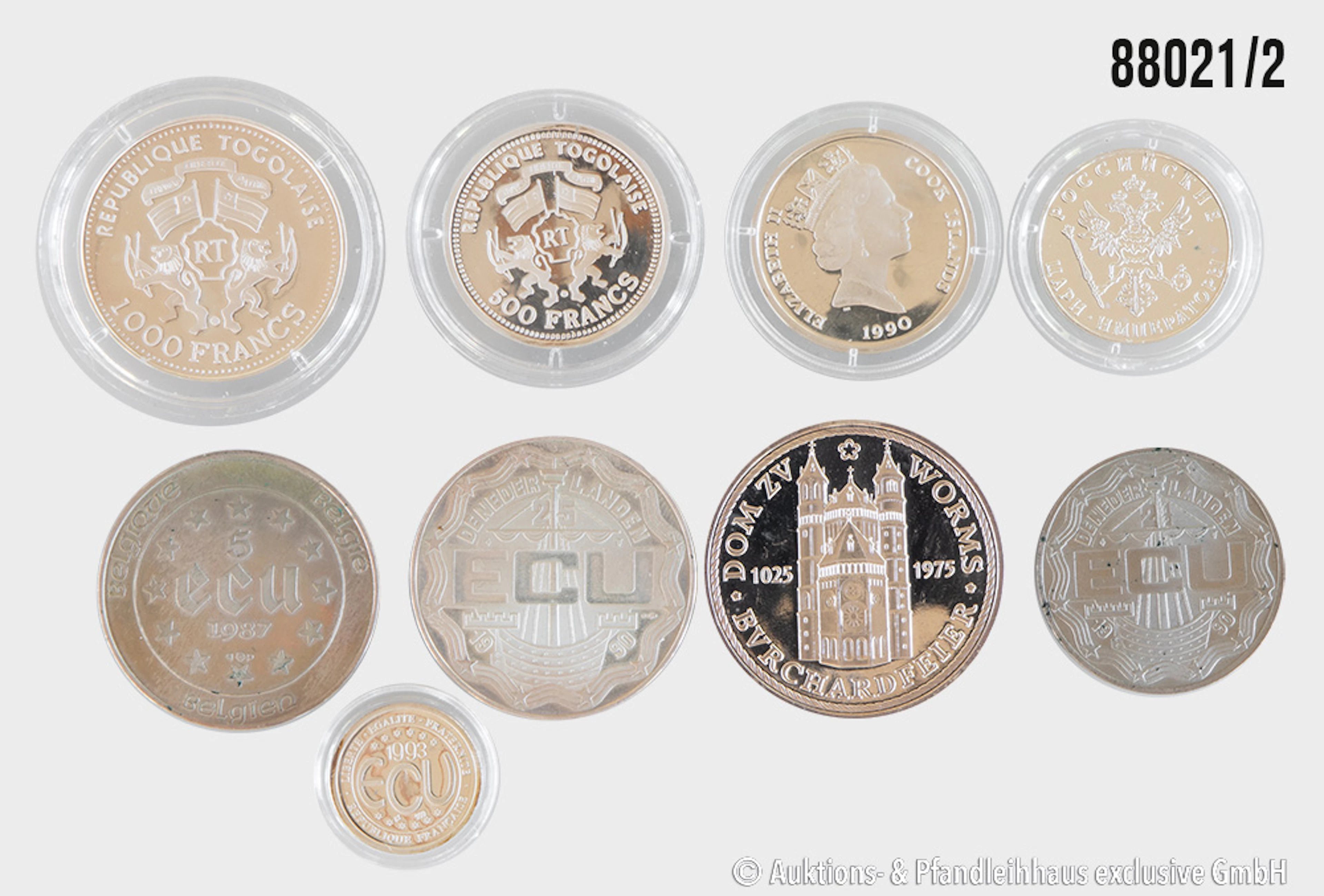 Konvolut 9 Münzen / Medaillen, 1x Dom zu Worms1975, Silber 1000, 25,39