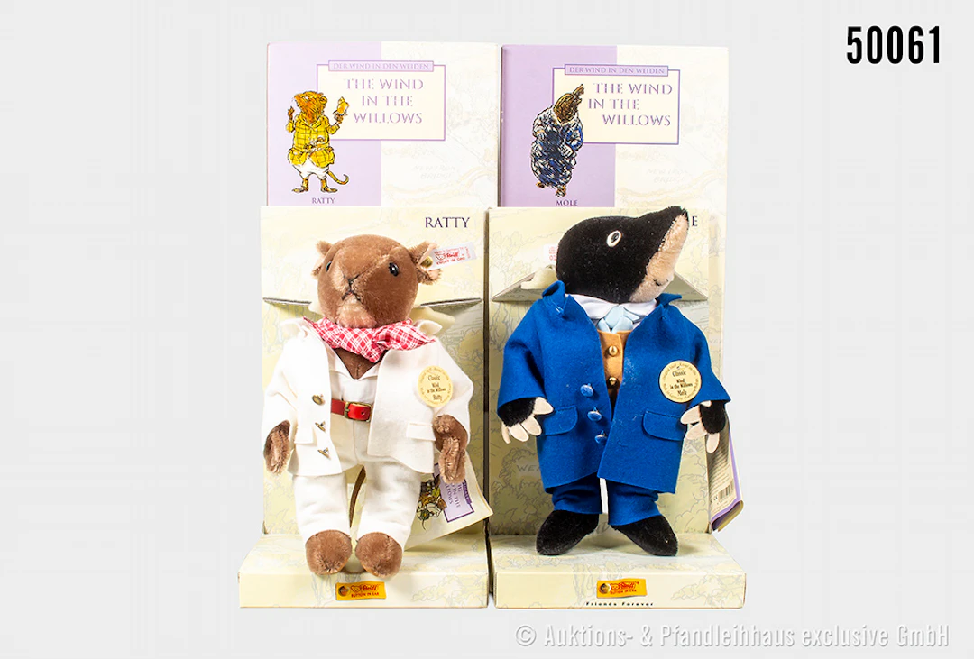 2 Steiff Tiere "Der Wind in den Weiden", jeweils KFS, Ratty, Nr. 037047