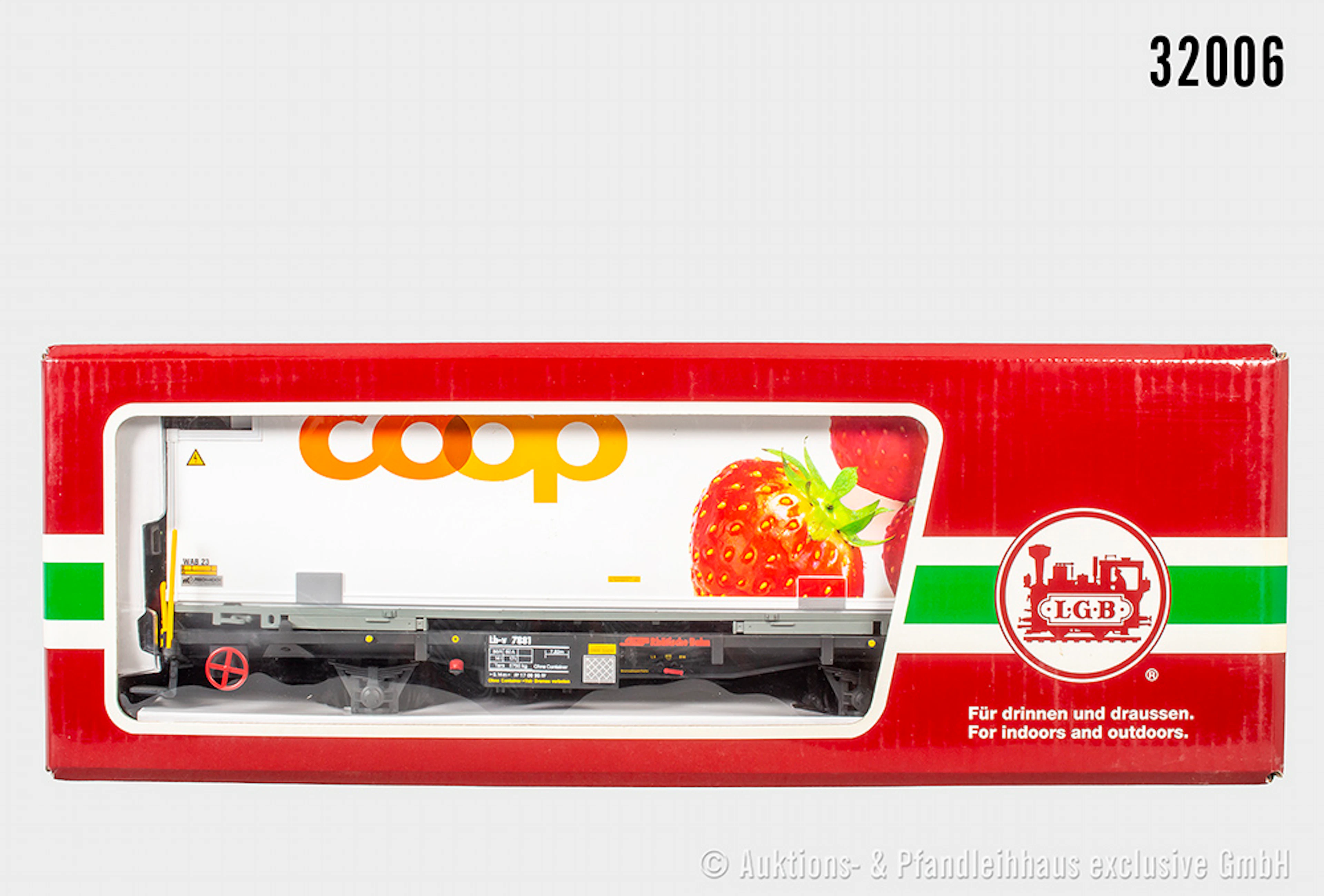 LGB Spur 2m: 45893 Containerwagen, RhB, ?Coop mit Erdbeere?, Z 1-2, OVP