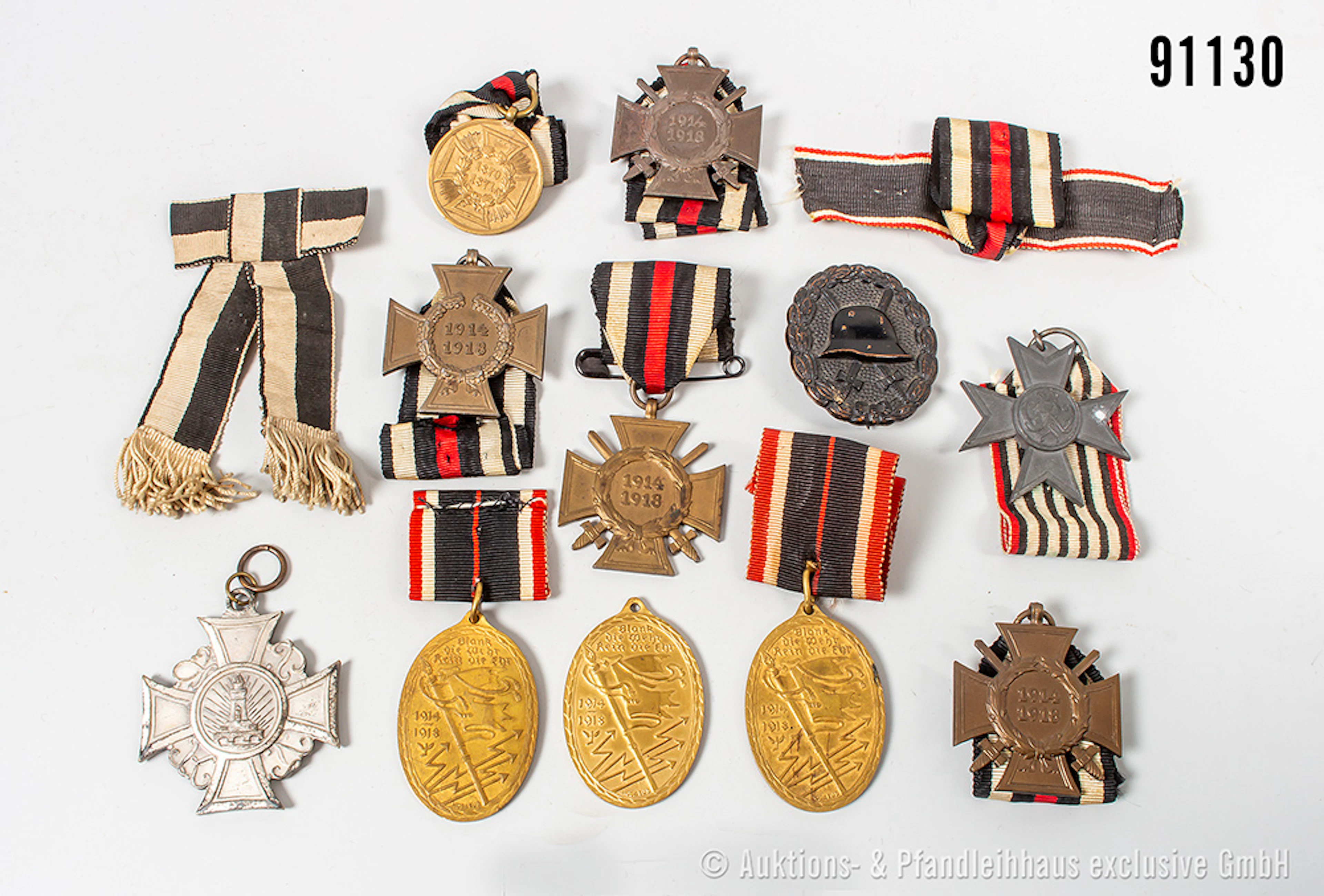 Konv. Preußen KDM 1870/71 und Kriegshilfsdienstkreuz, 3 Kyffhäusermedaillen