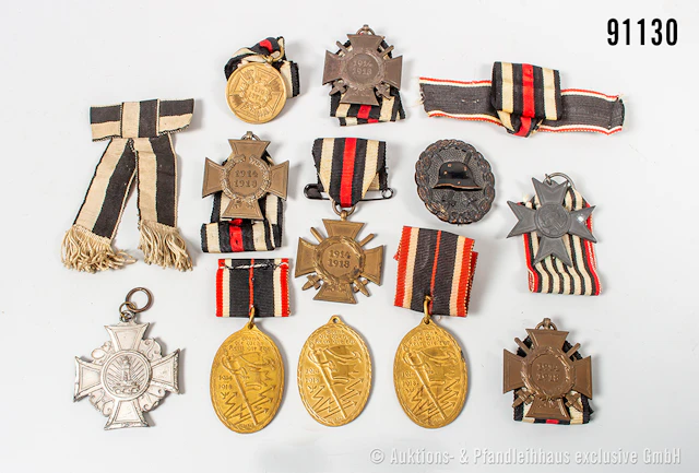 Konv. Preußen KDM 1870/71 und Kriegshilfsdienstkreuz, 3 Kyffhäusermedaillen