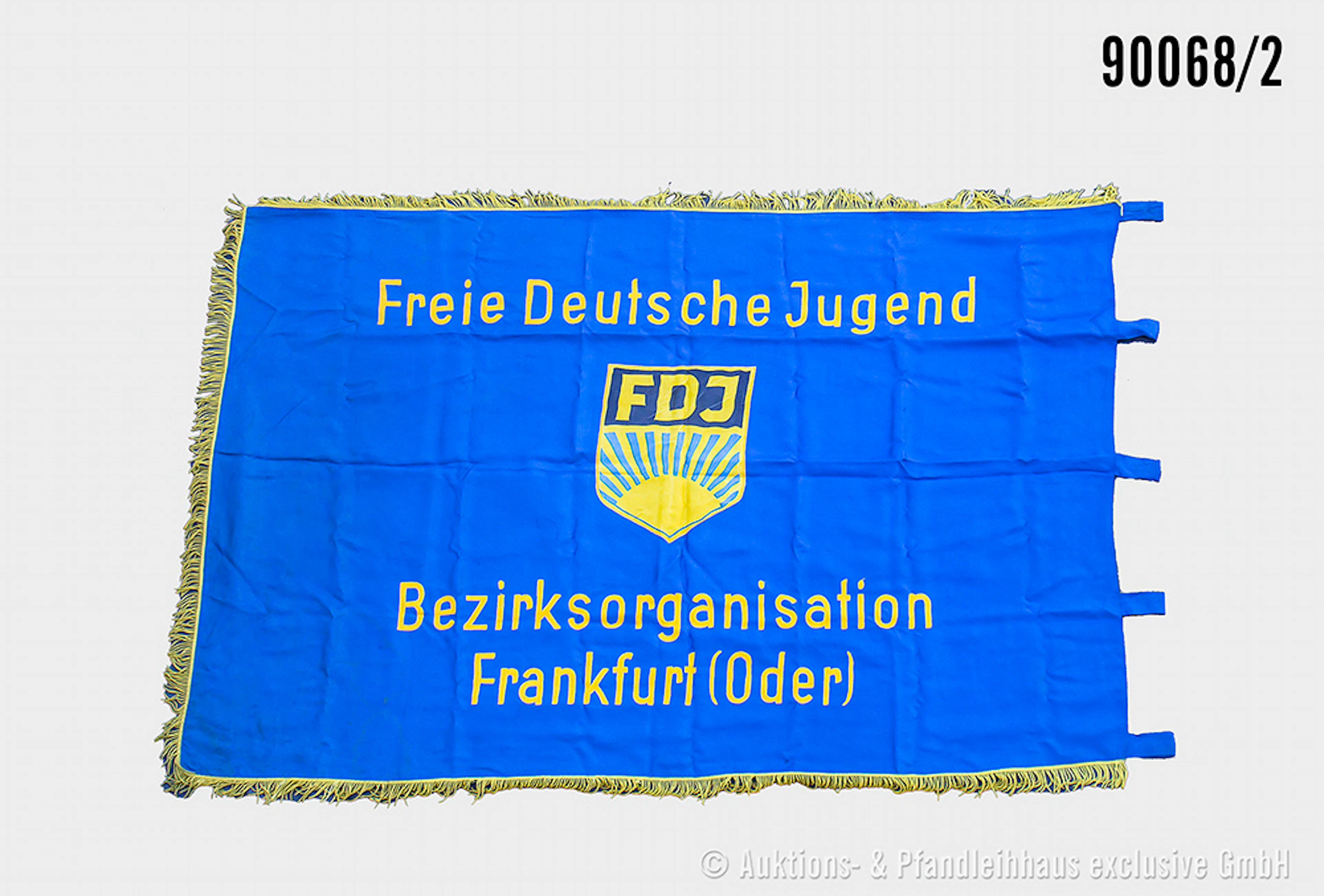 DDR-Fahne FDJ mit Fransen, beidseitig bestickt "Freie Deutsche Jugend