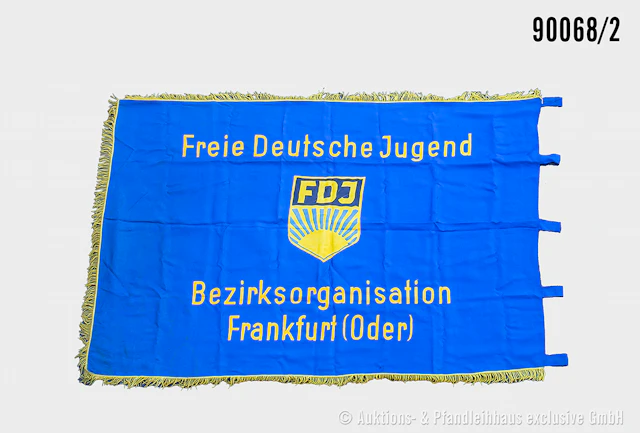 DDR-Fahne FDJ mit Fransen, beidseitig bestickt "Freie Deutsche Jugend