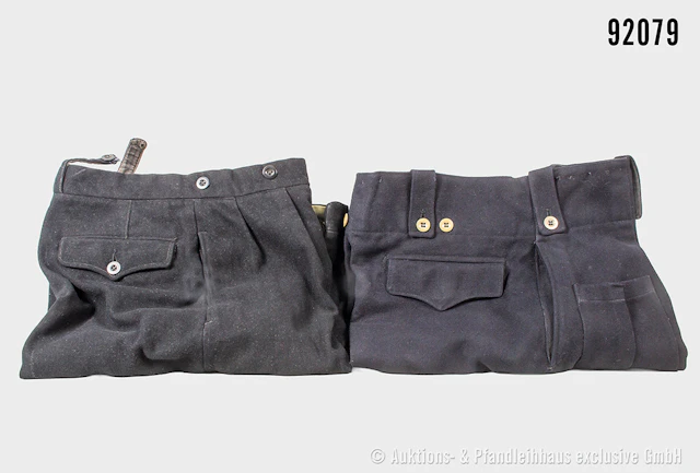 Konv. 2 schwarze Uniformhosen, davon 1 x mit Seitentasche, evtl. Panzertruppe