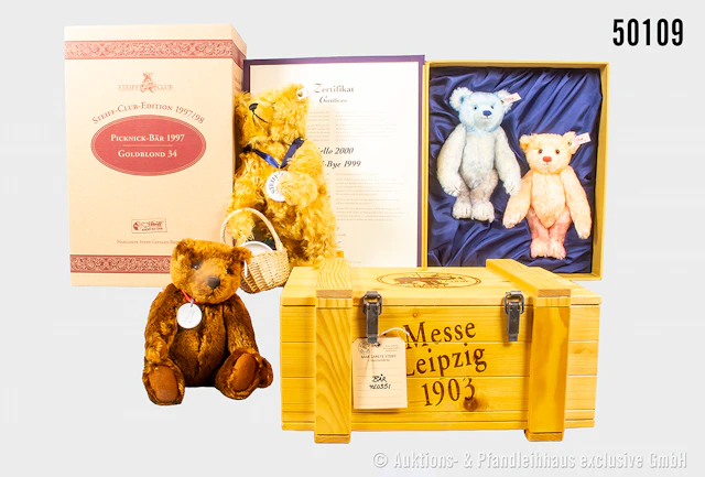 Steiff Replika Teddybären, Mohair, KF, 1x als Set, Teddybär 420351