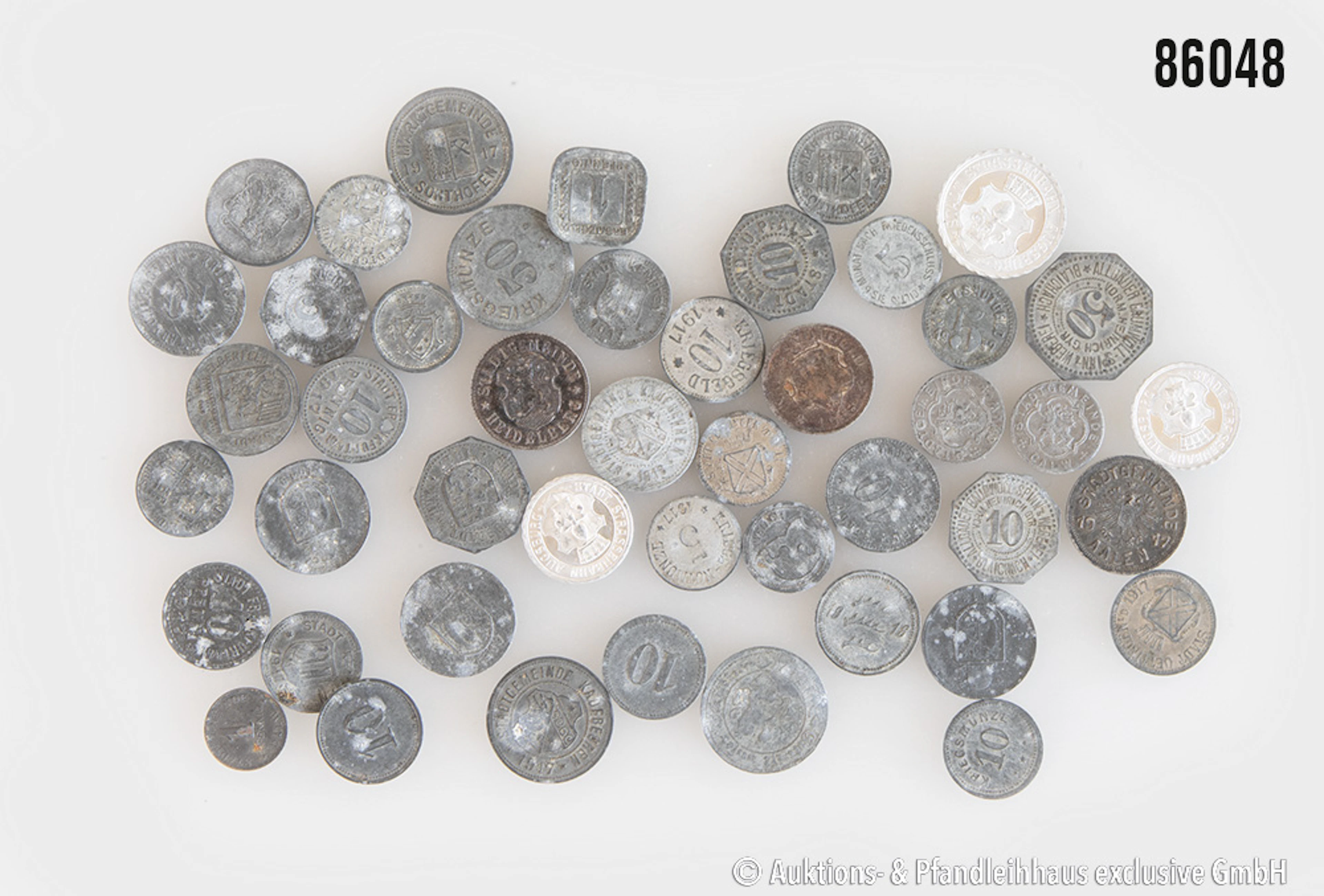 Konvolut Städtenotgeld / Kriegsgeld 46 Münzen v. 1 Pf. bis 50 Pf.