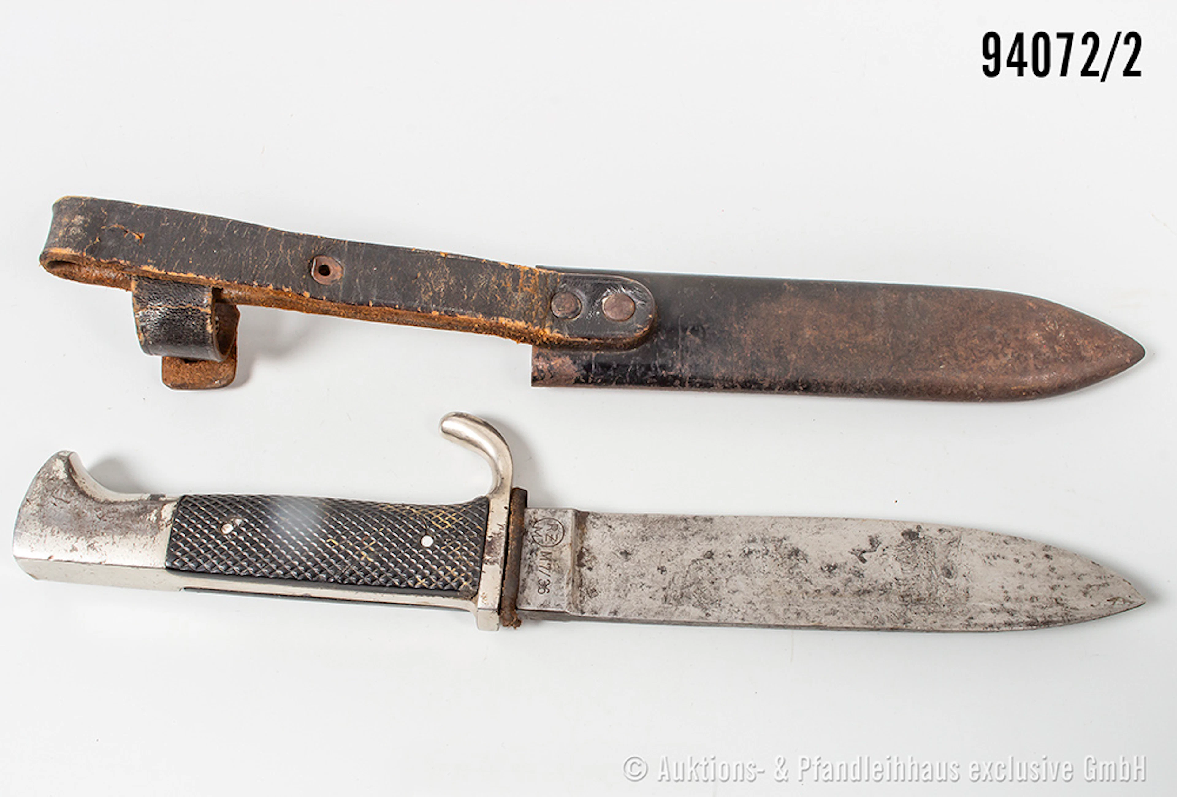 HJ-Fahrtenmesser, Hersteller "RZM M 7/36", die Klinge fleckig, dazugehörige