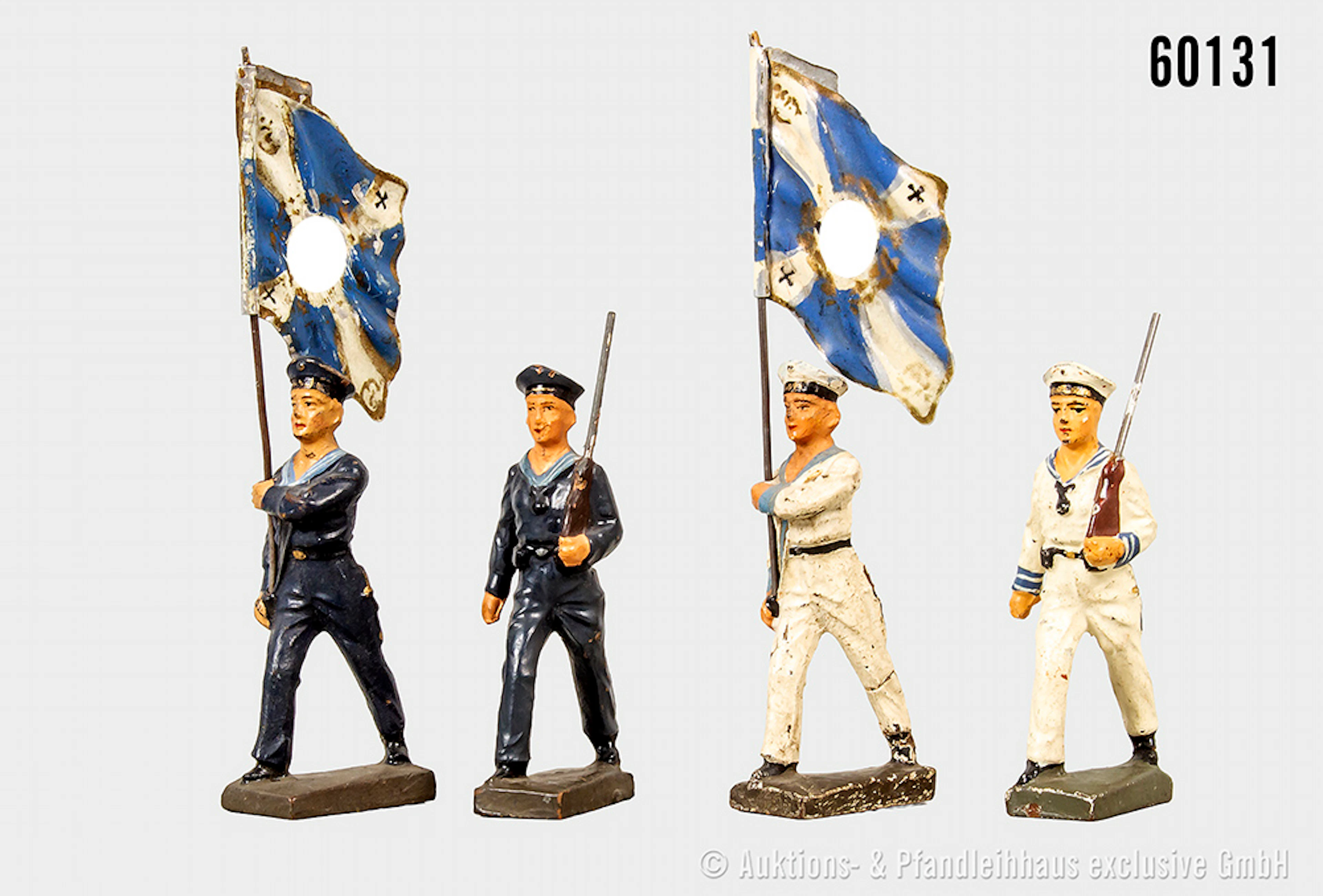 Lineol Marinefiguren im Marsch, 2 x Fahnenträger, Varianten, Masse