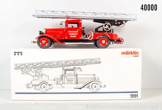 Märklin 1991 Werksfeuerwehr, Blech, L 45 cm, Uhrwerk intakt, Räder